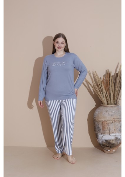 Büyük Beden Pamuklu Milan Kumaş Kadın Pijama Takımı
