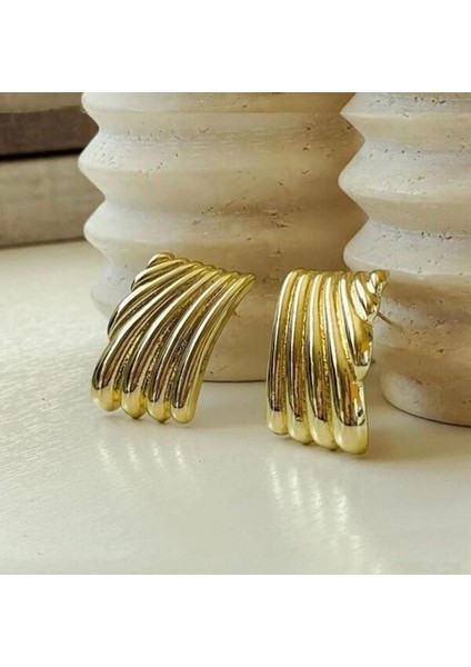 Lotusdesign Hailey Plaka Model Kare Küpe Gold