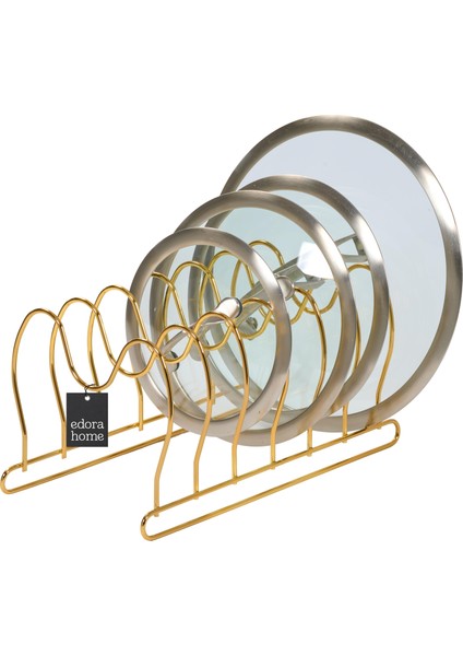 Altın 6 Bölmeli Tava, Tabak ve Tencere Kapak Düzenleyici Raf, Çekmece Içi Organizer - Metal Paslanmaz fırsatları