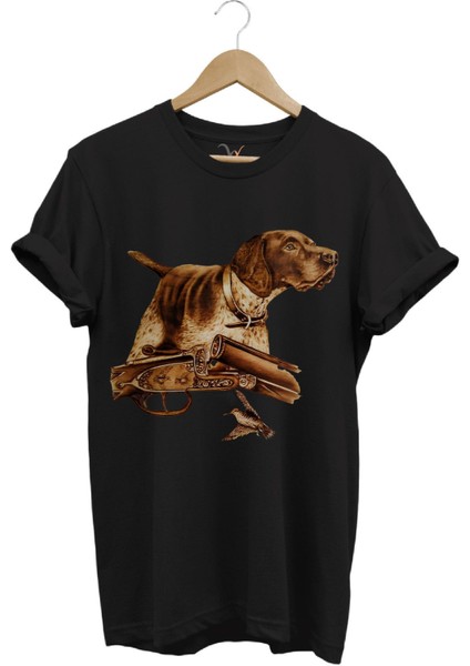 Hunter Avcılık Temalı Fişek Labrador Retriever Setter Pointer Baskılı %100 Pamuk Regular Fit T-Shirt