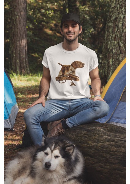 Hunter Avcılık Temalı Fişek Labrador Retriever Setter Pointer Baskılı %100 Pamuk Regular Fit T-Shirt