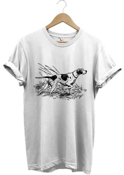 Avcılık Av Desenli Orman Temalı Pointer Av Köpeği Tasarımlı %100 Pamuk Regular Fit T-Shirt