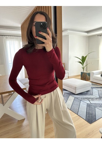 Bordo Ms Uzun Kollu Basic Tişört M