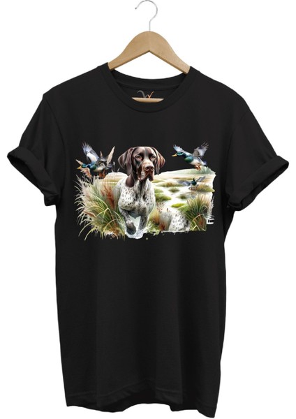 Avcılık Av Köpeği ve Ördek Hunter Kamuflaj Doğa Ağaç Baskılı Regular Fit T-Shirt