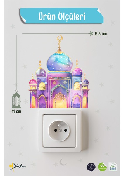 Pembe Cami Ramazan Priz Sticker Seti Duvar Cam Sticker Ramazan Süsü modelleri