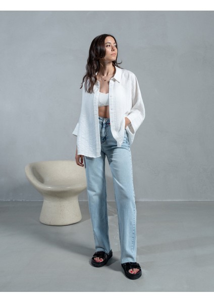 Açık Mavi Yüksek Bel Premium Jean 36