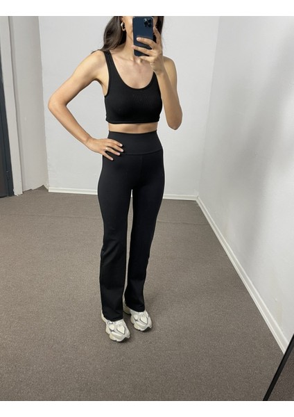 Siyah Yüksek Bel Premium Flare Tayt M fiyatları