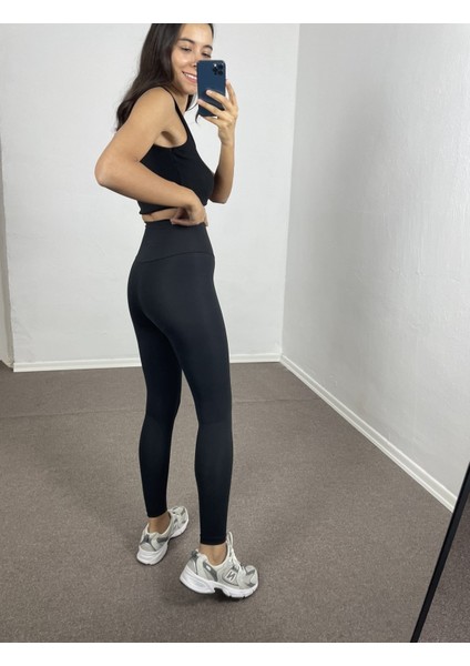 Siyah Modal Yüksek Bel Premium Tayt Xl