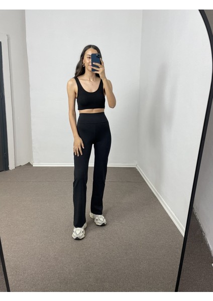 Siyah Yüksek Bel Premium Flare Tayt Xl