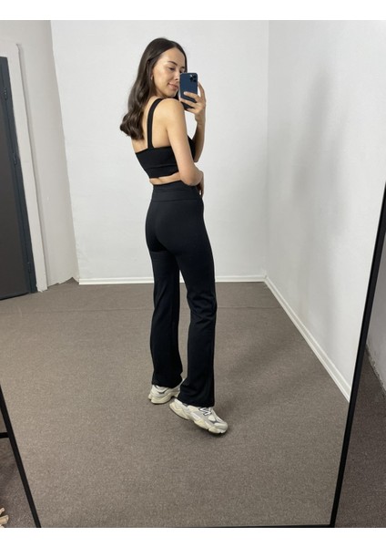 Siyah Yüksek Bel Premium Flare Tayt Xl