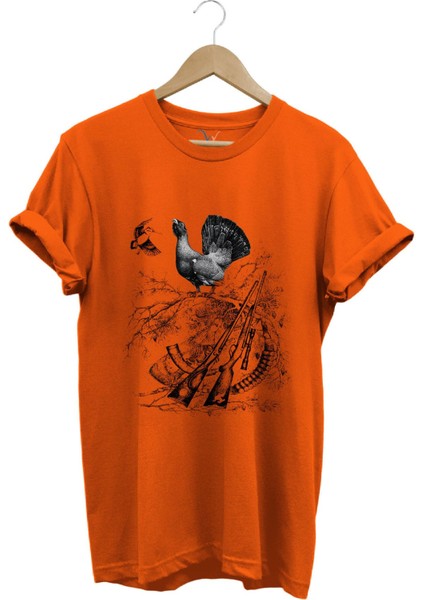 Avcılık Hunter Keklik Kuşu ve Orman Tavuğu Baskılı Vahşi Yaşam Doğa Regular Fit %100 Pamuk T-Shirt