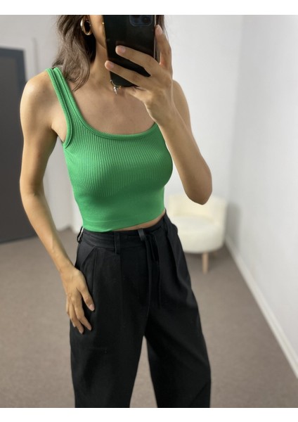 Yeşil Crop Triko Atlet Standart