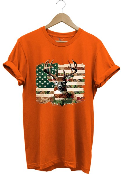 Hunting Avcılık Kamuflaj Geyik Avı Poster Baskılı %100 Pamuk Regular Fit Bisiklet Yaka T-Shirt
