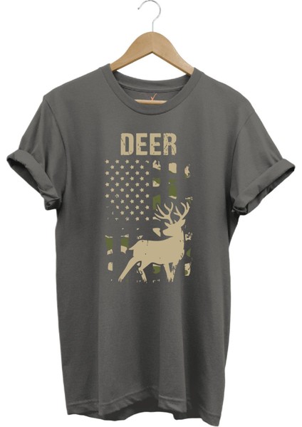 Avcılık Hunter Geyik Avcılığı Deer Hunt Baskılı Kamuflaj Desenli Regular Fit T-Shirt