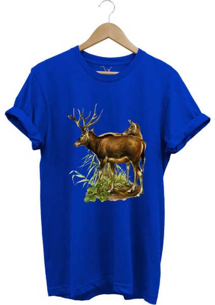 Avcılık Geyik Avcılığı ve Doğa Baskılı Orman Temalı %100 Pamuk Regular Fit T-Shirt