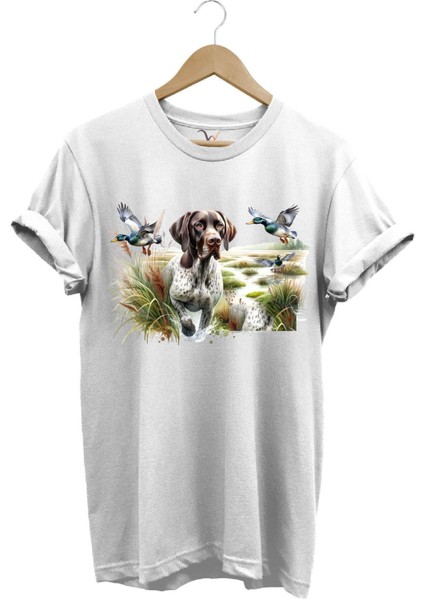 Avcılık Av Köpeği ve Ördek Hunter Kamuflaj Doğa Ağaç Baskılı Regular Fit T-Shirt