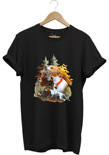 Hunting Avcılık Çulluk ve English Pointer Av Köpeği Baskılı %100 Pamuk Regular Fit T-Shirt