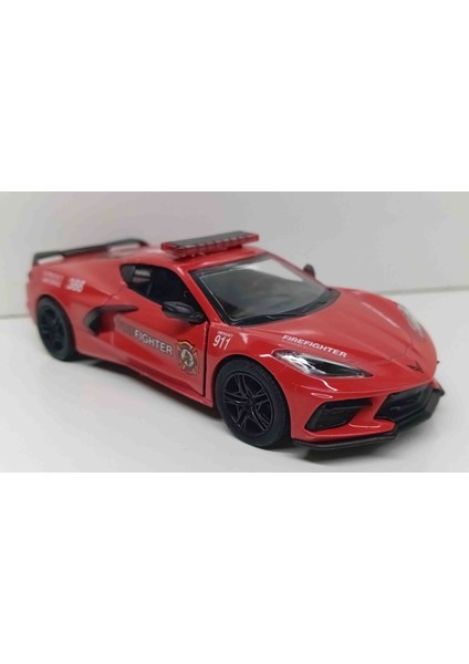 1:36 Ölçek 2021 Corvette Police Firefighter Edition//çek-Bırak 12 cm Metal Araba Kırmızı