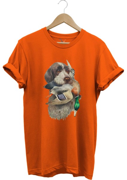 Avcılık Hunter Av Köpeği Ağzında Çulluk Kuşu Baskılı Çulluk Avı Regular Fit %100 Pamuk T-Shirt