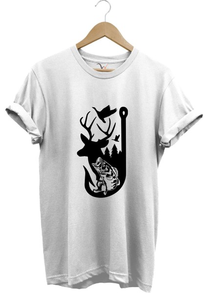 Avcılık Hunter Outdoor Geyik Balık Çulluk Baskılı %100 Pamuk Regular Fit T-Shirt