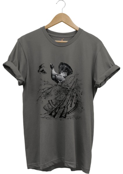 Avcılık Hunter Keklik Kuşu ve Orman Tavuğu Baskılı Vahşi Yaşam Doğa Regular Fit %100 Pamuk T-Shirt