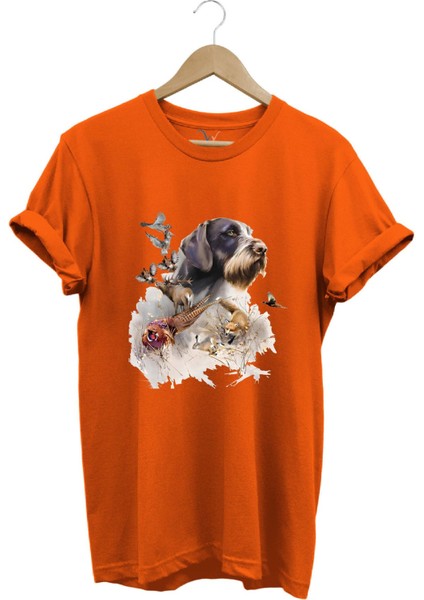 Hunter Avcılık Av Desenli Av Köpeği ve Av Kuşu Baskılı %100 Pamuk Premium Regular Fit T-Shirt