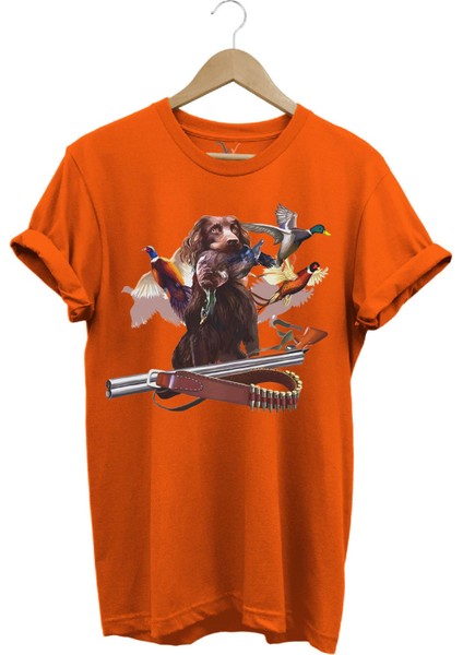 Av Köpeği Avcılık Fişek ve Çulluk Kuşu Baskılı Vahşi Yaşam Doğa Baskılı Regular Fit T-Shirt