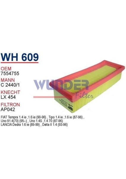 Wunder WH609 Hava Filtresi Fiat Uno 1.4 / Tipo / Tempra fiyatları