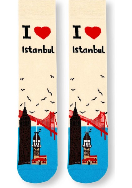 5'li Istanbul Tema Desenli Renkli Çorap Seti