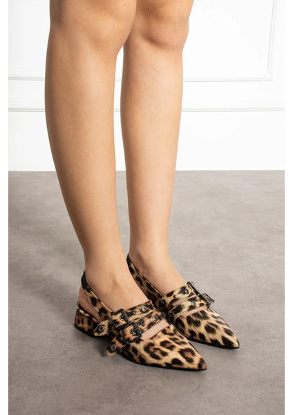 Shoes Laden Leopar Desenli Düz Ayakkabı Babet