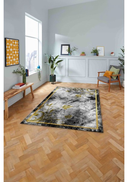 Baskılı Mermer Akrilik Model Kaymaz Yıkanabilir Yolluk Mutfak Salon Halısı, Mermer-59-Gri,