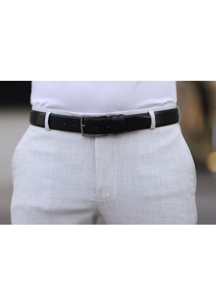 Siyah Suni Deri Erkek Kemer Metal Tokalı Klasik Kumaş Pantolon kemeri 3,5 cm