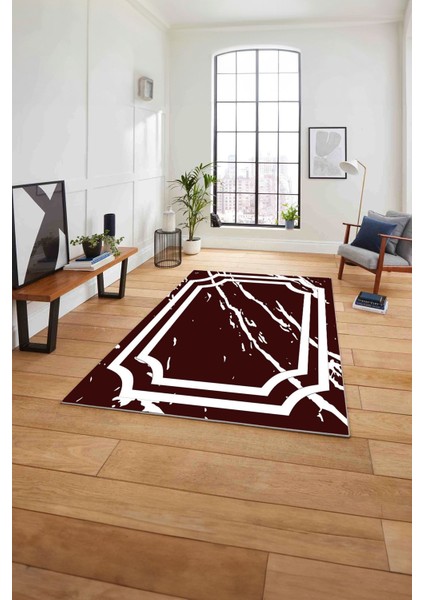 Baskılı Mermer Zemin Motifli Kaymaz Yıkanabilir Yolluk Mutfak Salon Halısı, Mermer-64-Bordo,
