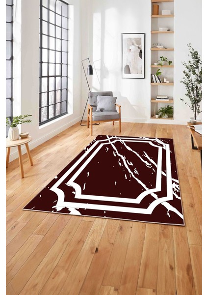 Baskılı Mermer Zemin Motifli Kaymaz Yıkanabilir Yolluk Mutfak Salon Halısı, Mermer-64-Bordo, fırsatları
