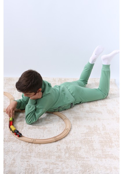 Erkek Çocuk Kapşonlu Eşofman Takımı 4 Mevsim Wolf Baskılı Ribanalı F12 fiyatları