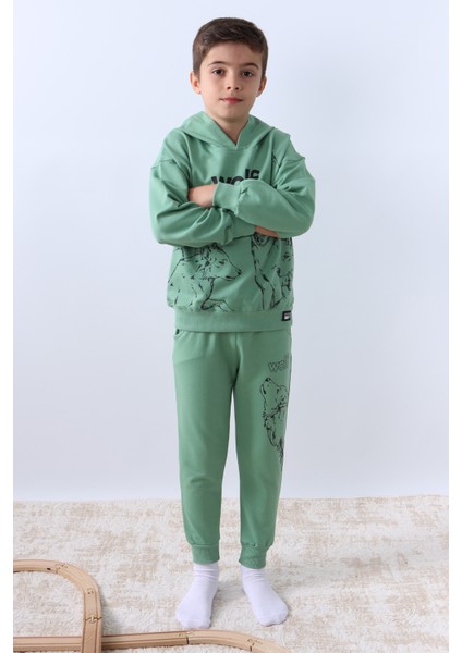 Erkek Çocuk Kapşonlu Eşofman Takımı 4 Mevsim Wolf Baskılı Ribanalı F12 modelleri