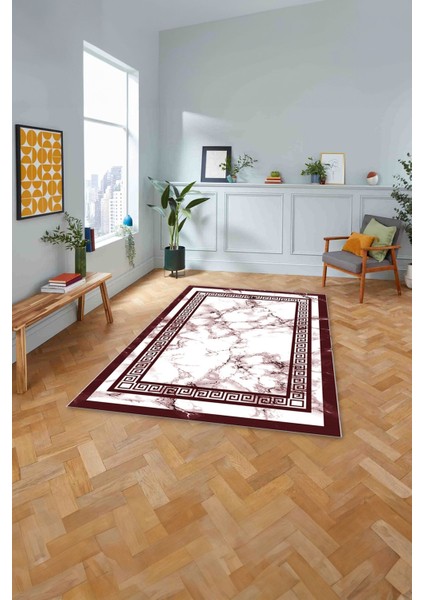 Baskılı Mermer Vektörel Desen Kaymaz Yıkanabilir Yolluk Mutfak Salon Halısı, Mermer-45-Bordo, modelleri