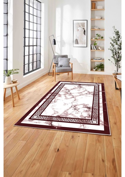 Baskılı Mermer Vektörel Desen Kaymaz Yıkanabilir Yolluk Mutfak Salon Halısı, Mermer-45-Bordo, fırsatları
