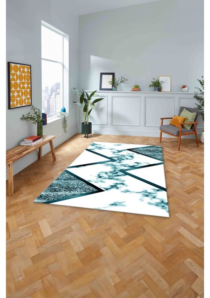 Baskılı Mermer Çapraz Çizgi Detay Kaymaz Yıkanabilir Yolluk Mutfak Salon Halısı, Mermer-32-Turkuaz, modelleri