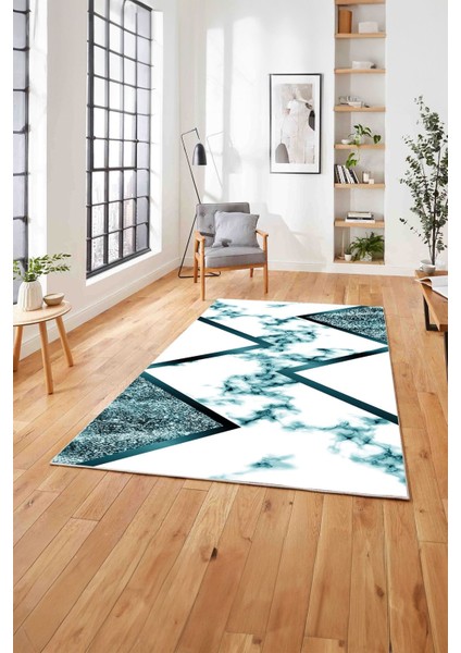 Baskılı Mermer Çapraz Çizgi Detay Kaymaz Yıkanabilir Yolluk Mutfak Salon Halısı, Mermer-32-Turkuaz, fırsatları