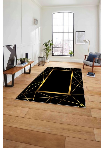 Baskılı Mermer Zigzag Desenli Kaymaz Yıkanabilir Yolluk Mutfak Salon Halısı, Mermer-79-Gold,