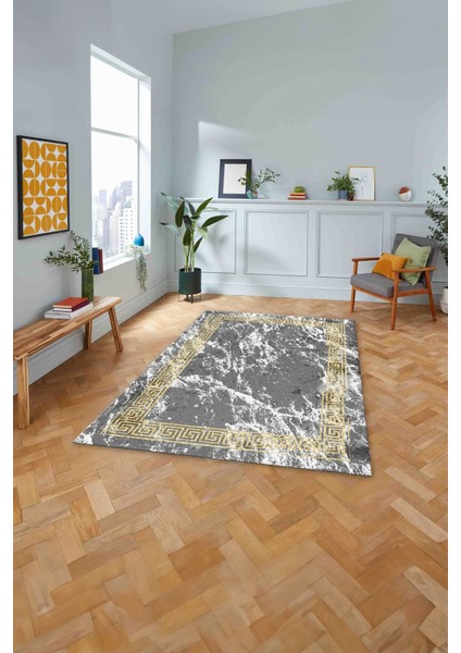 Baskılı Mermer Klasik Modern Kaymaz Yıkanabilir Yolluk Mutfak Salon Halısı, Mermer-80-Gold, modelleri