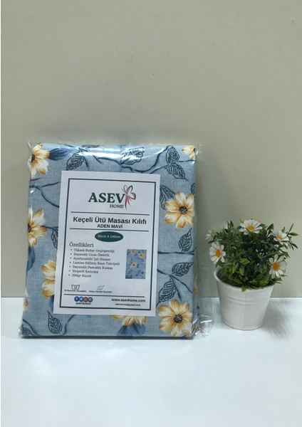 Ipli Ayarlanabilir Stoperli 300GR/M2 Keçeli Büyük Boy Ütü Masası Kılıfı Örtüsü Bezi 55X140 cm Adenmavi
