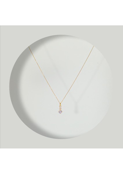 Çelik Kadın Kolye, Taşlı Şık Zarif, Gold Renk, NO:156