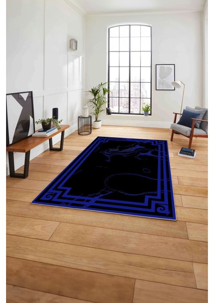 Dijital Baskılı Mermer Desen Kaymaz Yıkanabilir Yolluk Mutfak Salon Halısı, Mermer-63-Mavi,