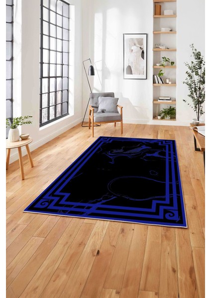 Dijital Baskılı Mermer Desen Kaymaz Yıkanabilir Yolluk Mutfak Salon Halısı, Mermer-63-Mavi, fırsatları