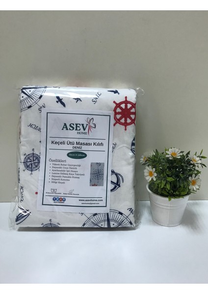 Ütü Masası Kılıfı Büyük Boy Ipli Stoperli Keçeli Kılıfı Örtüsü Bezi 55x140cm Deniz