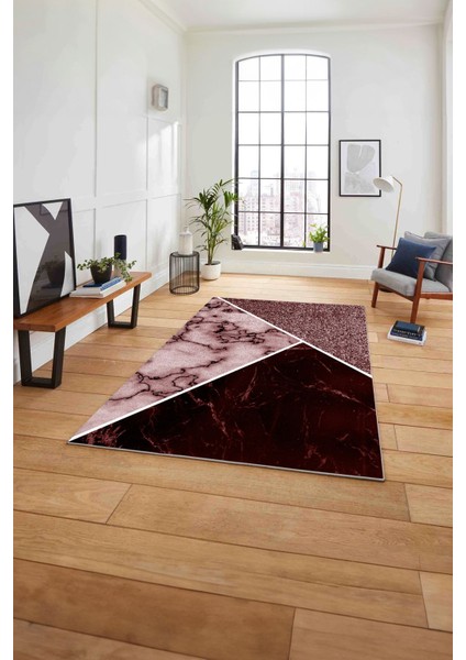 Baskılı Mermer Zeminli Kaymaz Yıkanabilir Yolluk Mutfak Salon Halısı, Mermer-57-Bordo,
