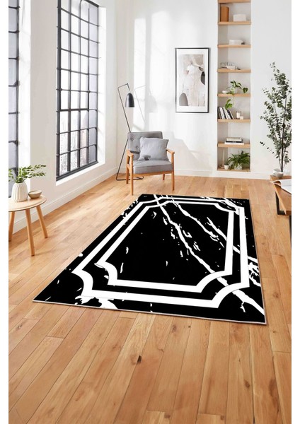 Baskılı Mermer Zemin Motifli Kaymaz Yıkanabilir Yolluk Mutfak Salon Halısı, Mermer-64-Siyah, fırsatları