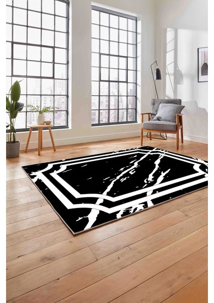 Baskılı Mermer Zemin Motifli Kaymaz Yıkanabilir Yolluk Mutfak Salon Halısı, Mermer-64-Siyah, indirimleri